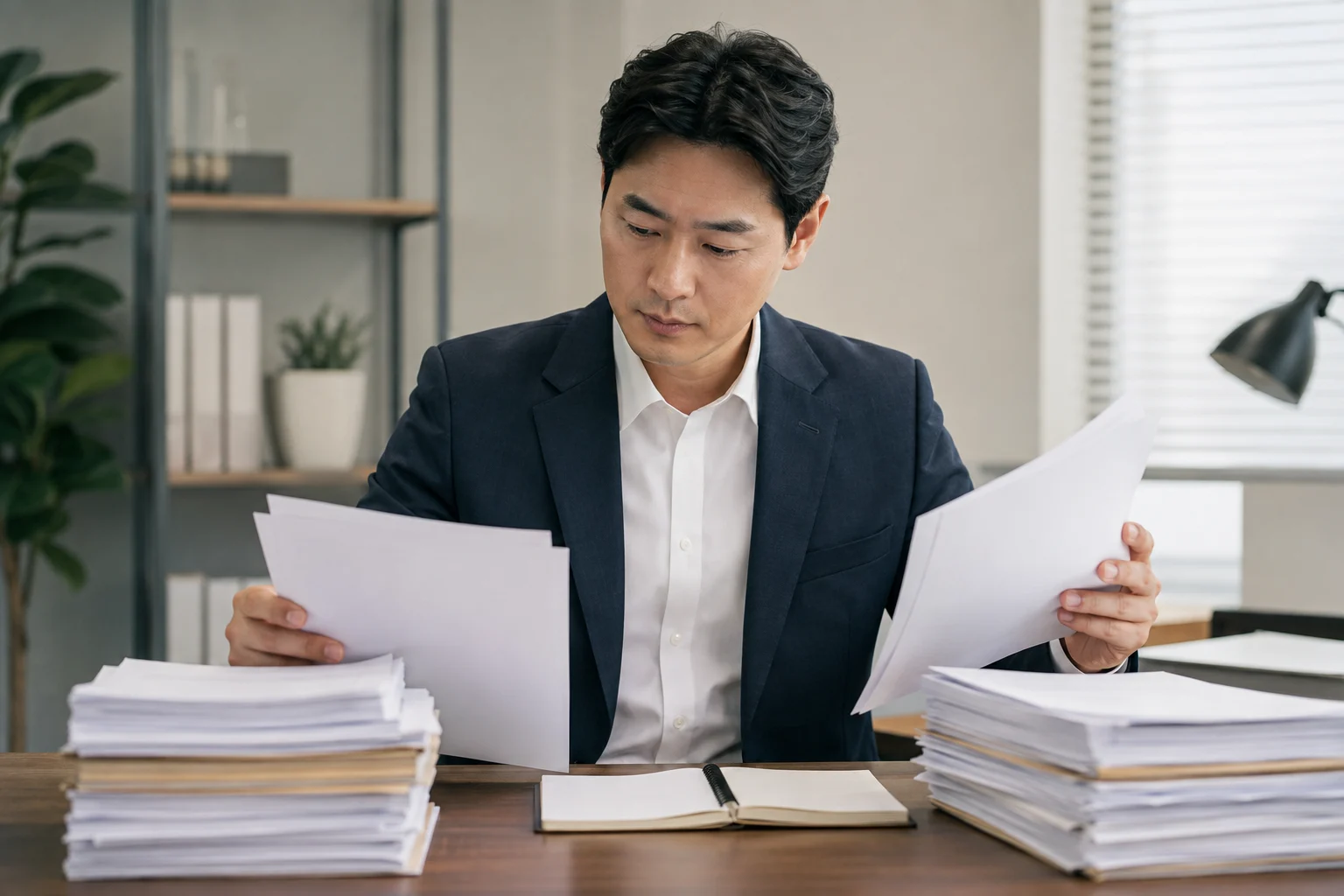음주운전 면허취소 기준 관련 서류와 일정을 정리하는 장면